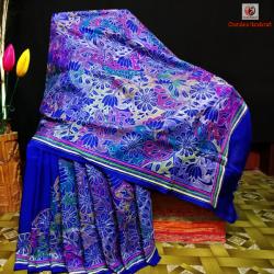 Bangalore Silk Reverse Kantha Stitch Saree