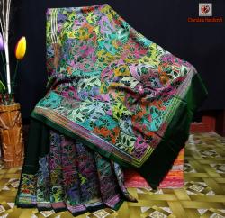 Bangalore Silk Reverse Kantha Stitch Saree